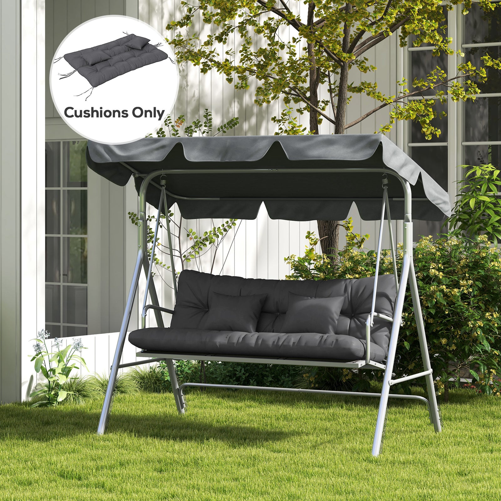 Seat Cushions Back Cushion W/2 Pillows, Water Repellent | Charcoal Gray
