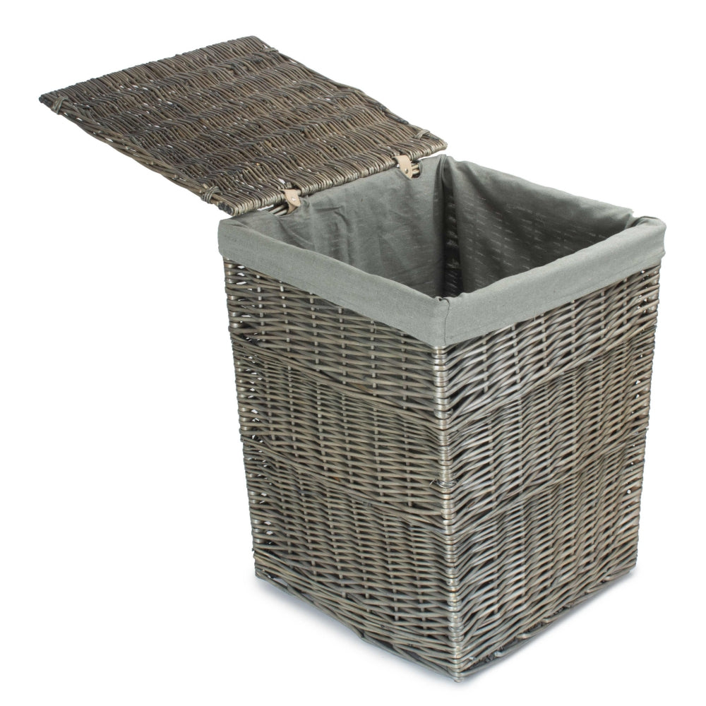 Antique Wash Square Laundry Basket With Grey Sage Lining | Large