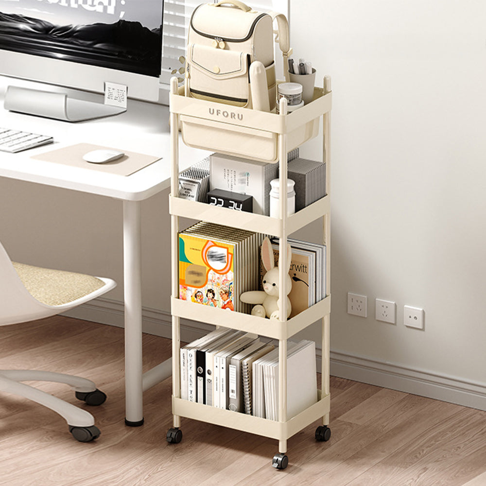 2/3/4-tier Rolling Storage Cart With Lockable Wheels Organizer Trolley With Hanging Baskets & Drawer | Large | Cream