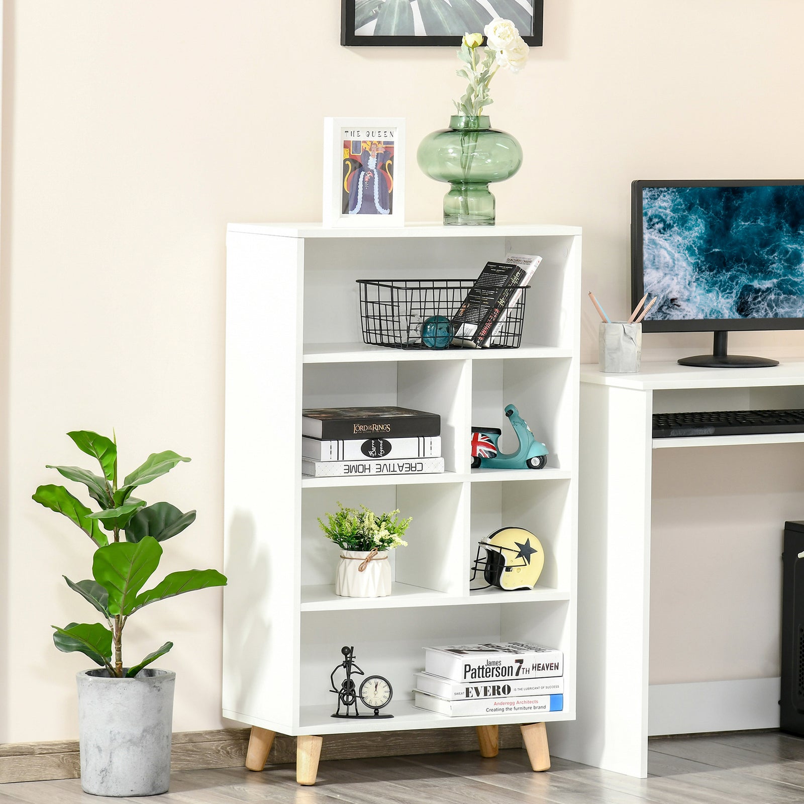 HOMCOM Bookcase Modern Bookshelf Display Cabinet With Cube