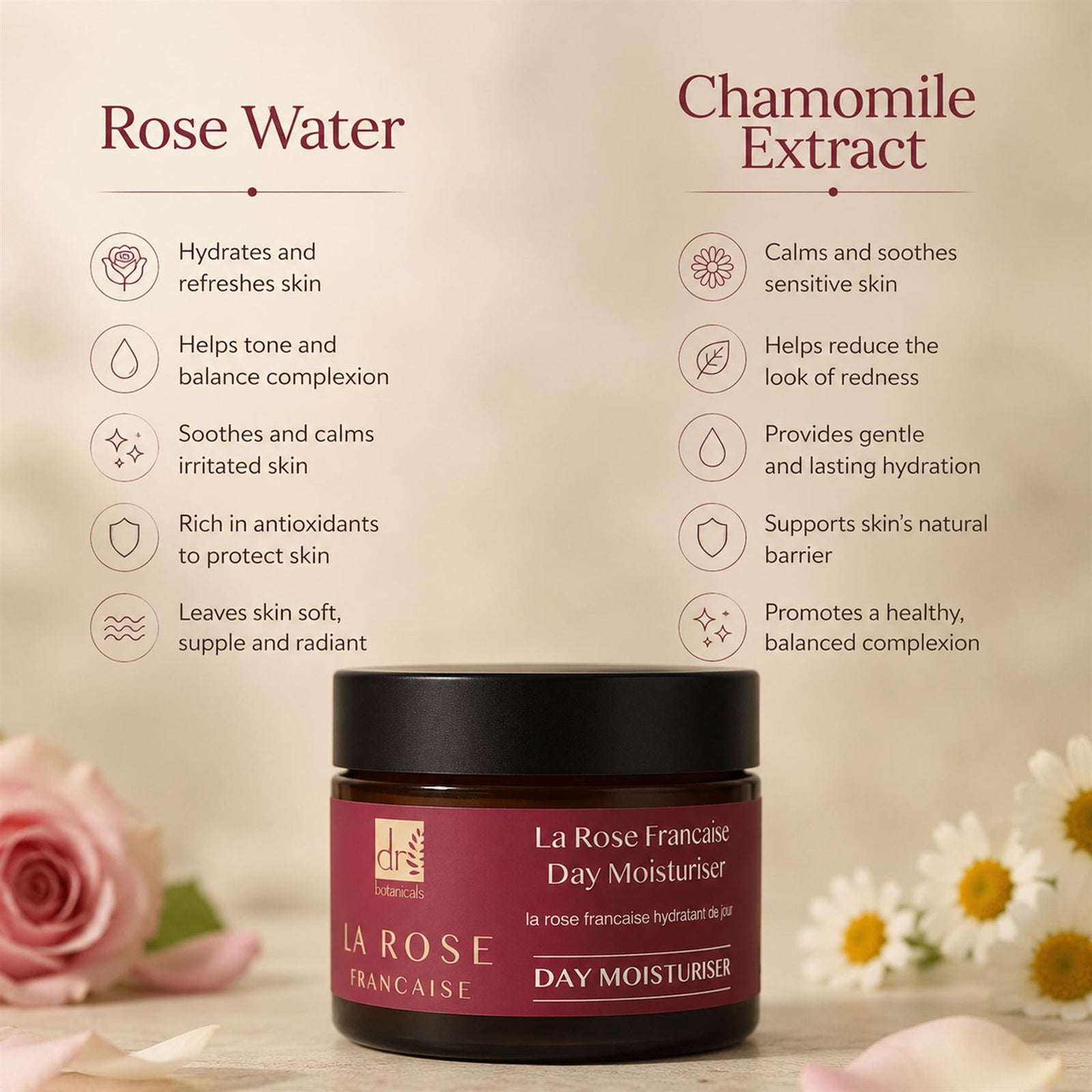 La Rose Francaise Anti-ageing Day Moisturiser 50ml For Hydration And Brightening