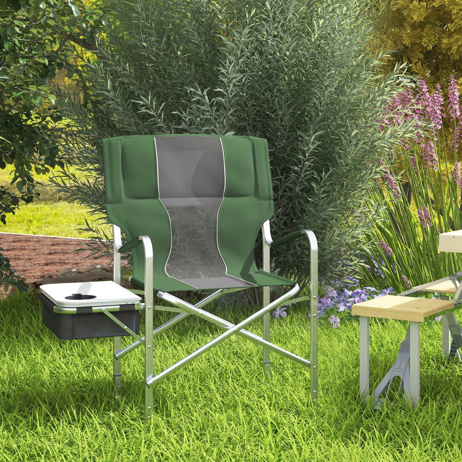 Aluminium Directors Chair Folding Camping Chair W/side Table | Green