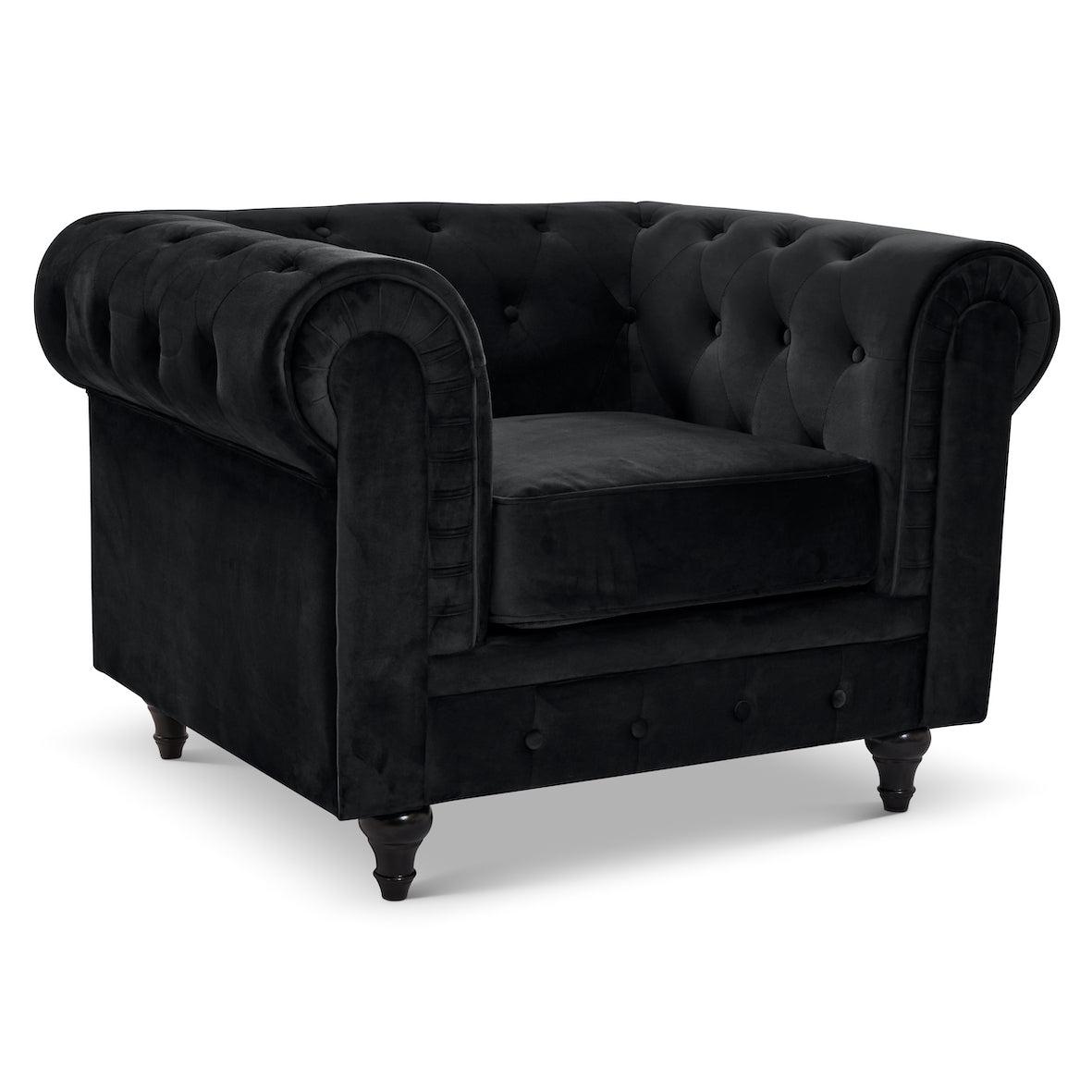 Button Tufted Velvet Living Room Armchair | Black