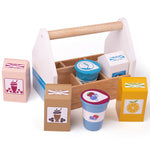 Wooden Dairy Delivery Set, Includes Crate & 6 Dairy Pieces