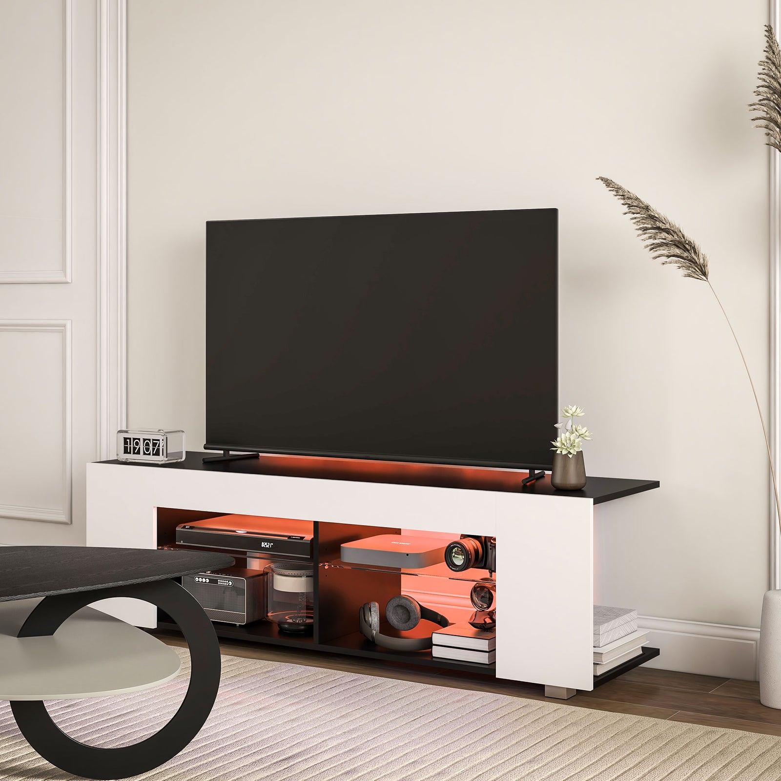 Tv Stand 145cm Glass Shelves Rgb Led | White