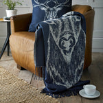 Stag Tartan Faux Cashmere Large Throw | Navy Blue