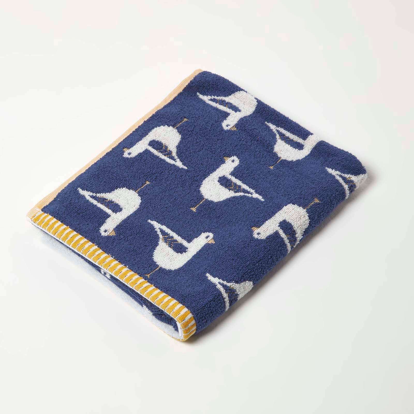 Seagull Pattern 100% Cotton Hand Towel | Hand Towel | Navy Blue