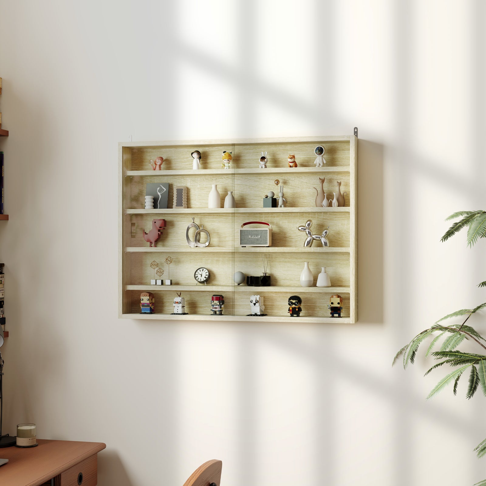 5-tier Wall Display Shelf Unit Cabinet W/ Shelves | Yellow