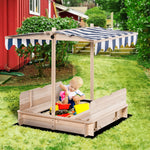 Kids Square Wooden Sandpit Children Cabana Sandbox Outdoor Playset | Blue