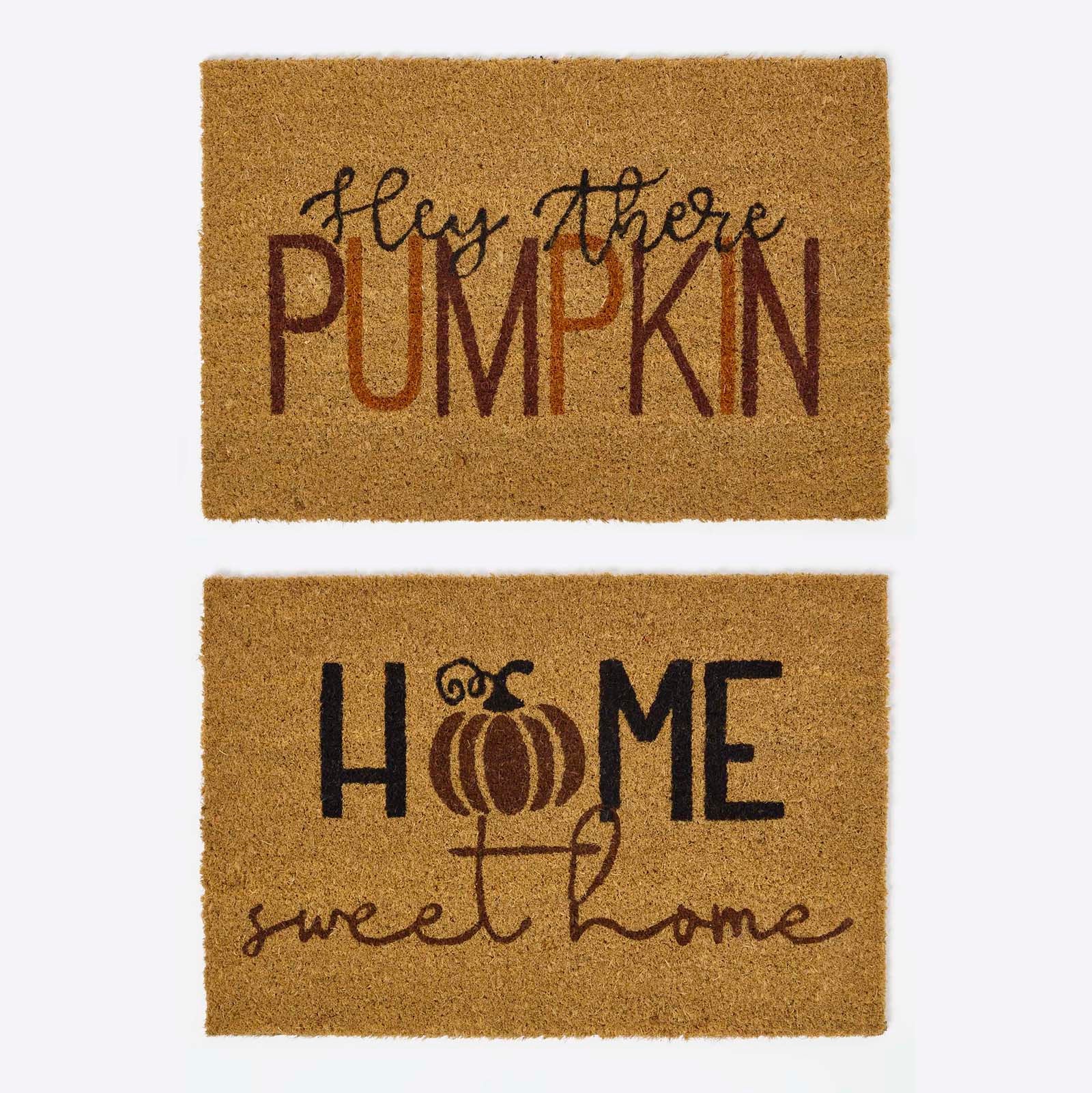 Set Of 2 Autumn Pumpkin Coir Doormats, 60 X 40 Cm