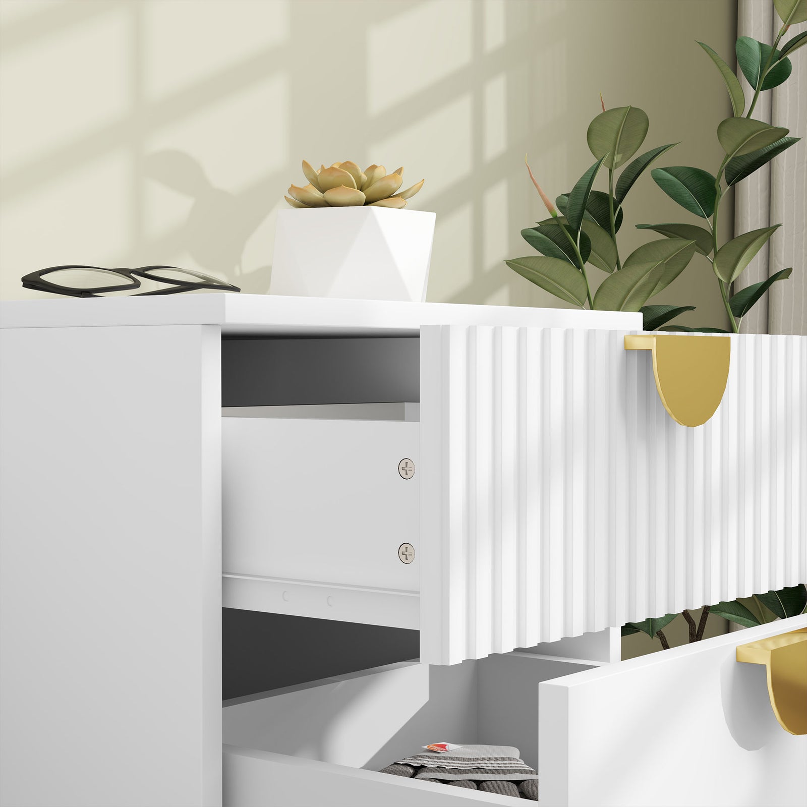 HOMCOM Bedside Table With 2 Drawers, Modern Side Table