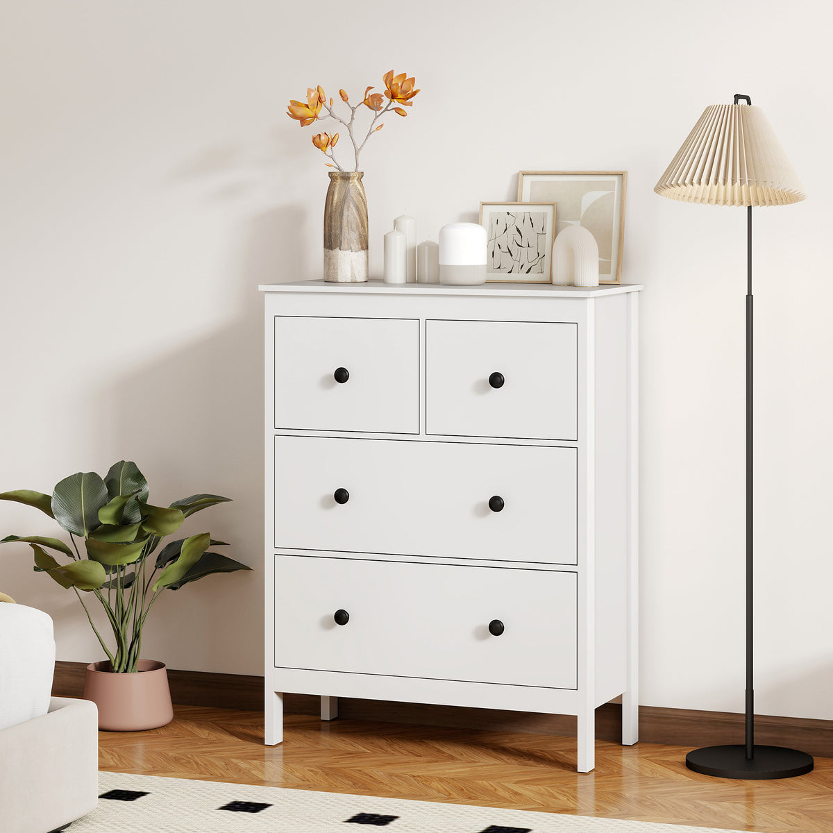 HOMCOM Modern Chest Of Drawers, 4 Drawer Dresser For Bedroom, White