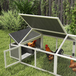 Wooden Chicken Run With Nesting Box, Openable Roof, For 4-8 Chickens | White