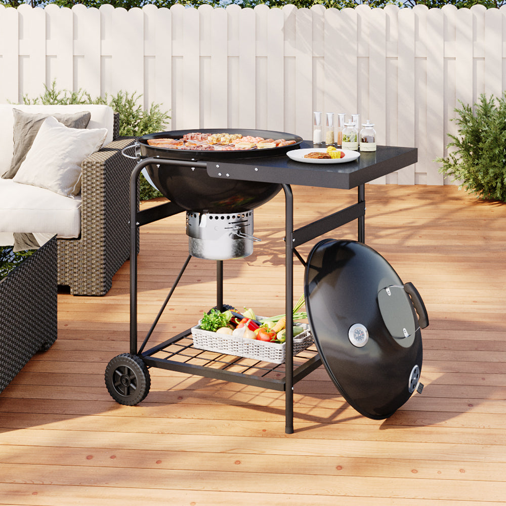 Outdoor Round Charcoal Grill With Side Table