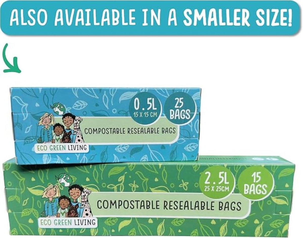 Compostable Resealable Zip Lock Bags Large  2.5 Litre | Set of 2 | White