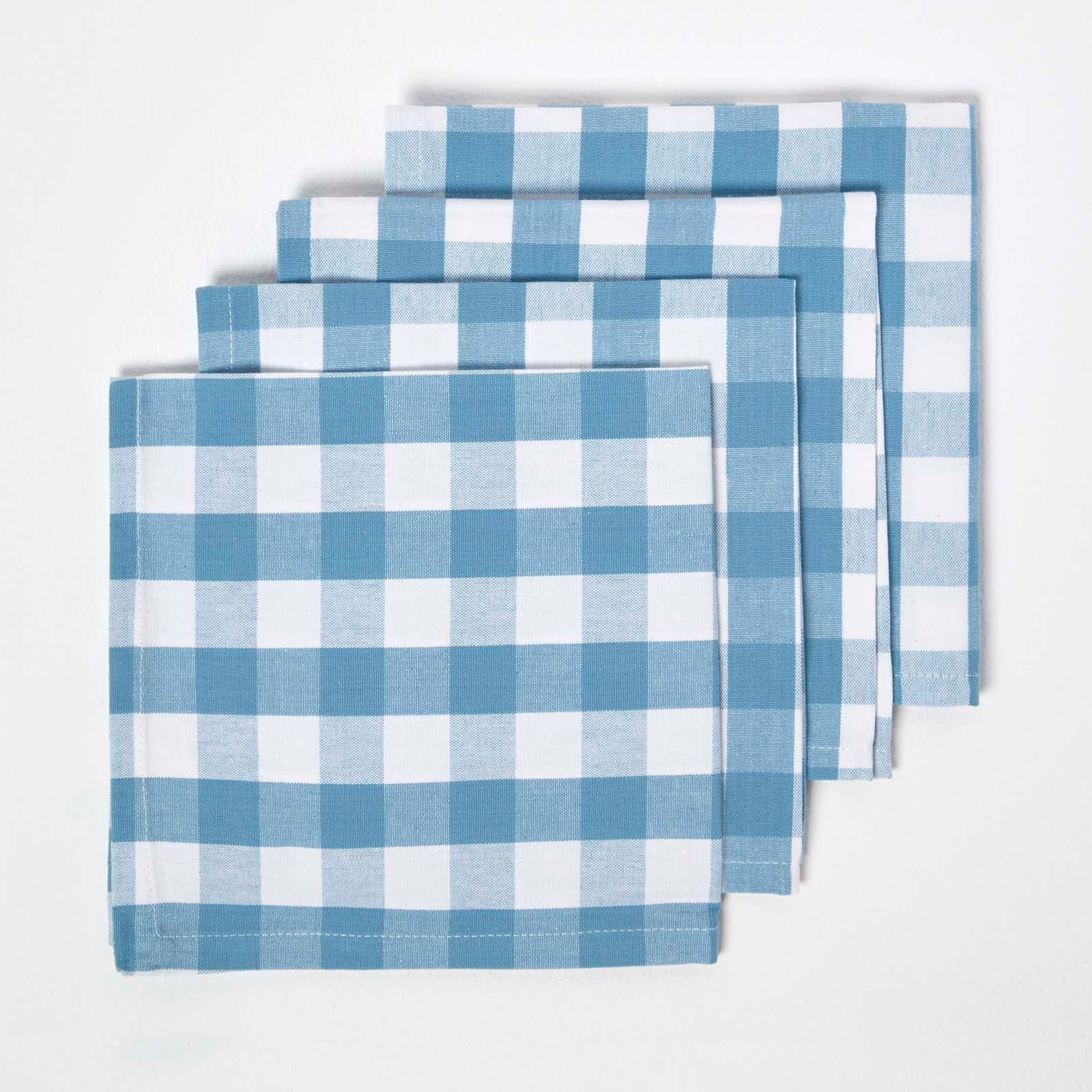 Block Check Cotton Gingham Napkins, Set Of 4 | 45cm x 45cm | Blue