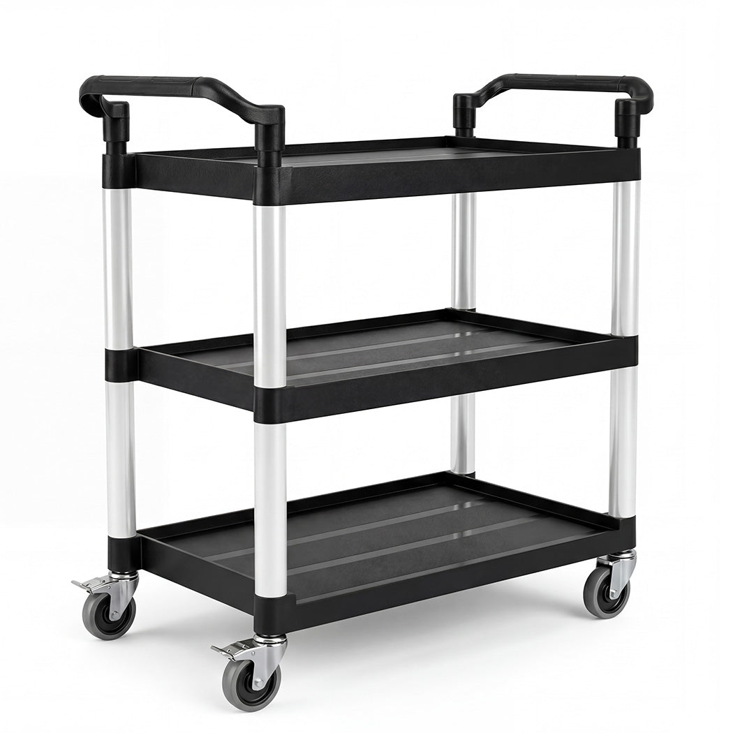 Tool Trolley 3 Tier Rolling Storage Cart Multi-functional Workplace Black | Black