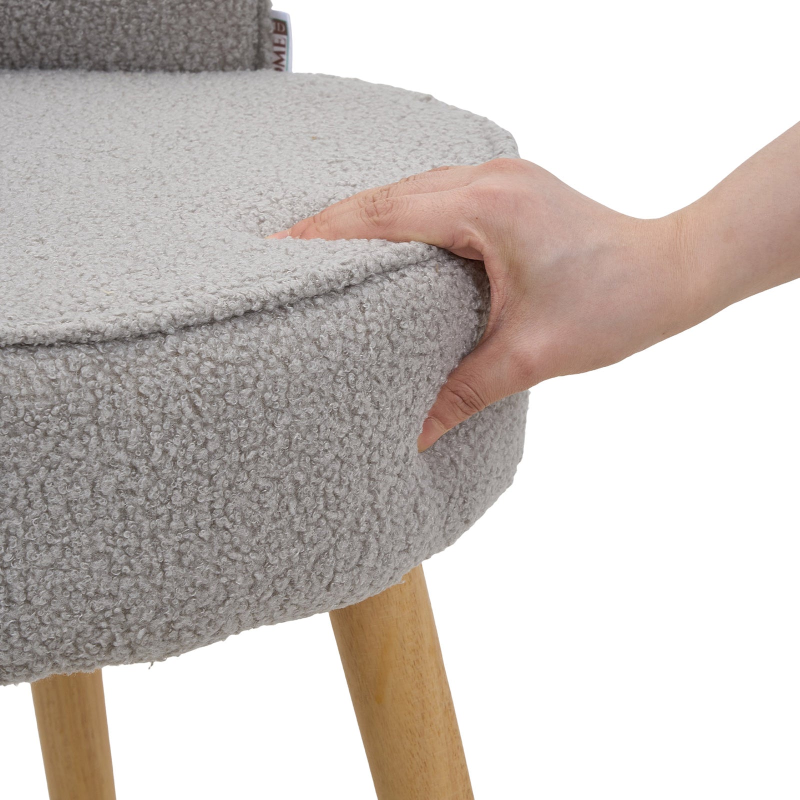 Teddy Fleece Dressing Table Stool With Rubberwood Legs | Grey