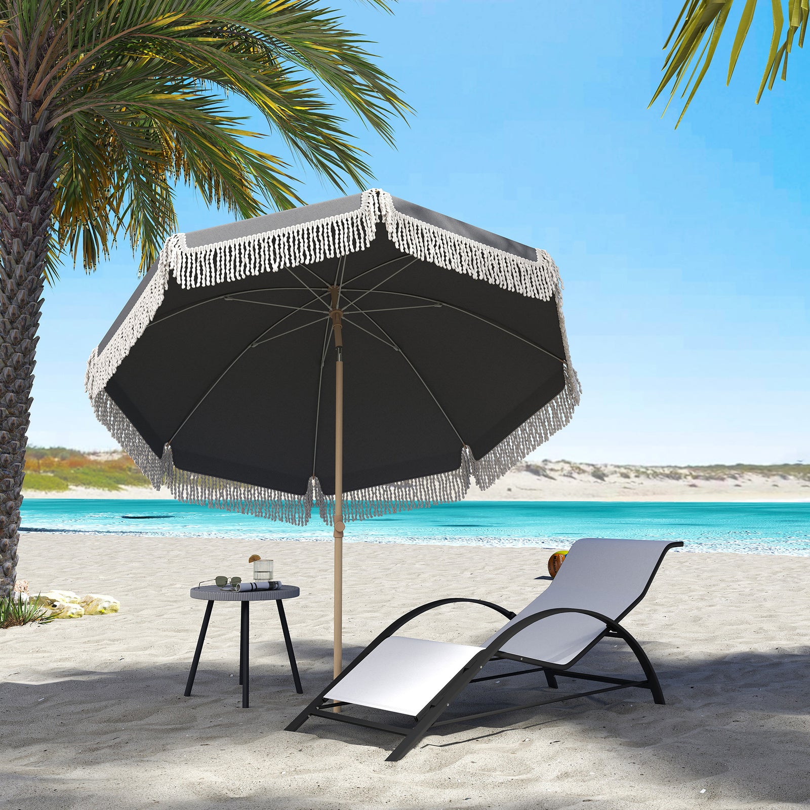 1.7 M Beach Umbrella, Adjustable Height Portable Parasol | Grey