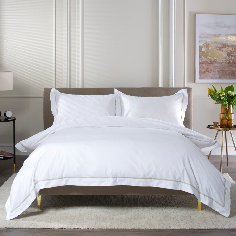 Hampstead Duvet Cover Set – 200 Thread Count 100% Cotton With Oxford Pillowcases & Inserted Ribbon | Super King | Stone