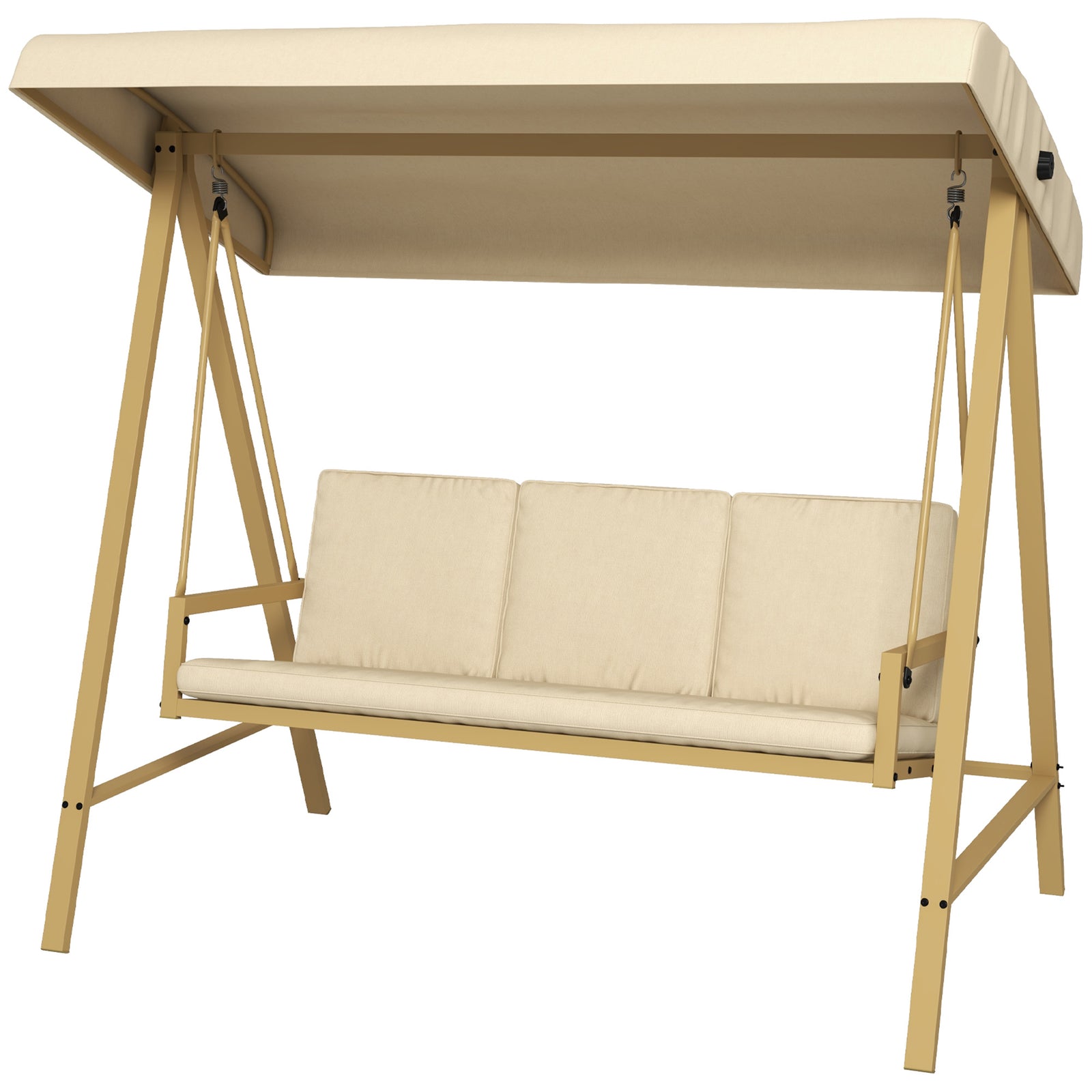 3 Seater Garden Swing Chair W/ Adjustable Canopy And Cushion | Beige