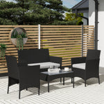 4 Piece Rattan Garden Furniture Sofa Set With Cushions | Black