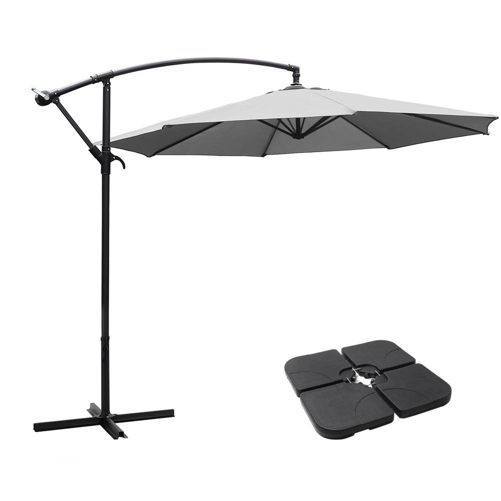 3m Banana Cantilever Patio Parasol For Outdoor Sunshade And Rain With A Cross Base And A Square Base | One Size | Light Grey