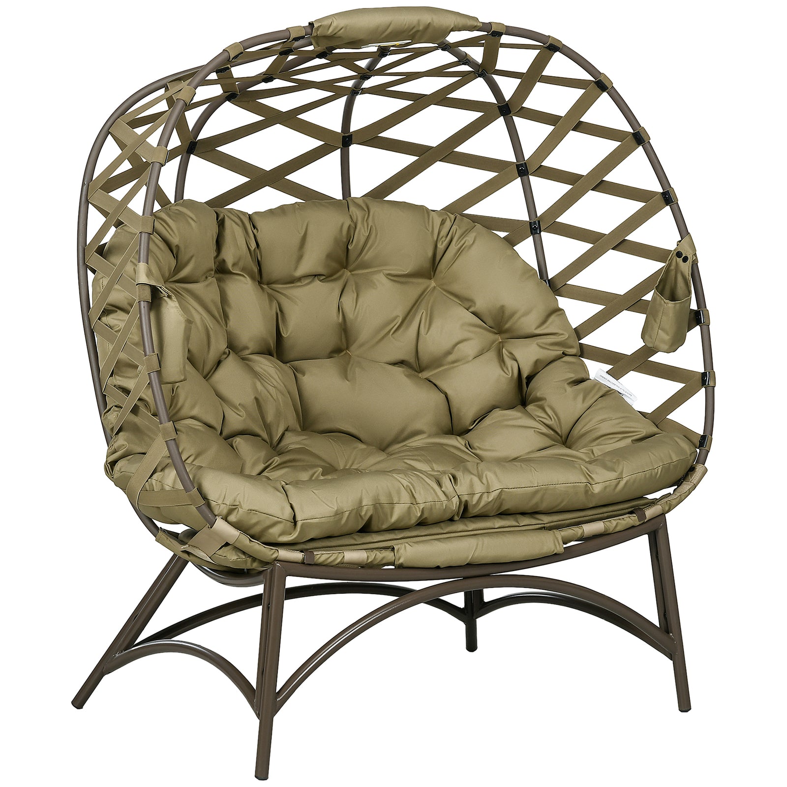 2 Seater Egg Chair Outdoor Garden Furniture Chair W/ Cushion | Khaki
