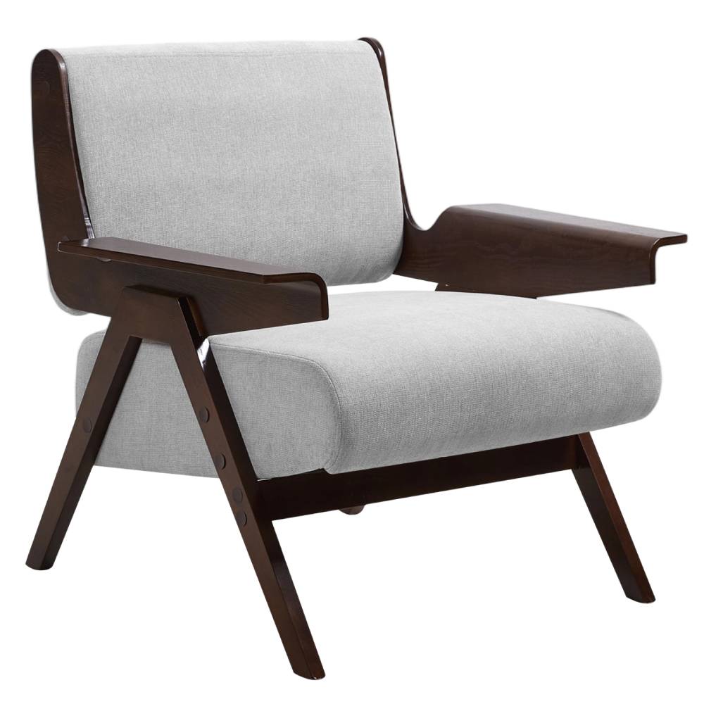 Mid-century Modern Upholstered Armchair With Rubberwood Legs | Grey