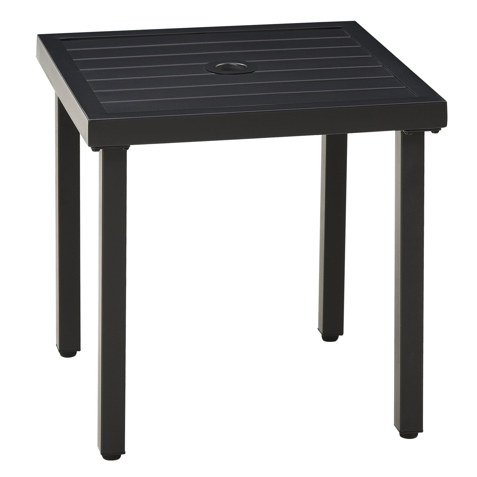 Patio End Table With Umbrella Hole And Steel Frame | Black