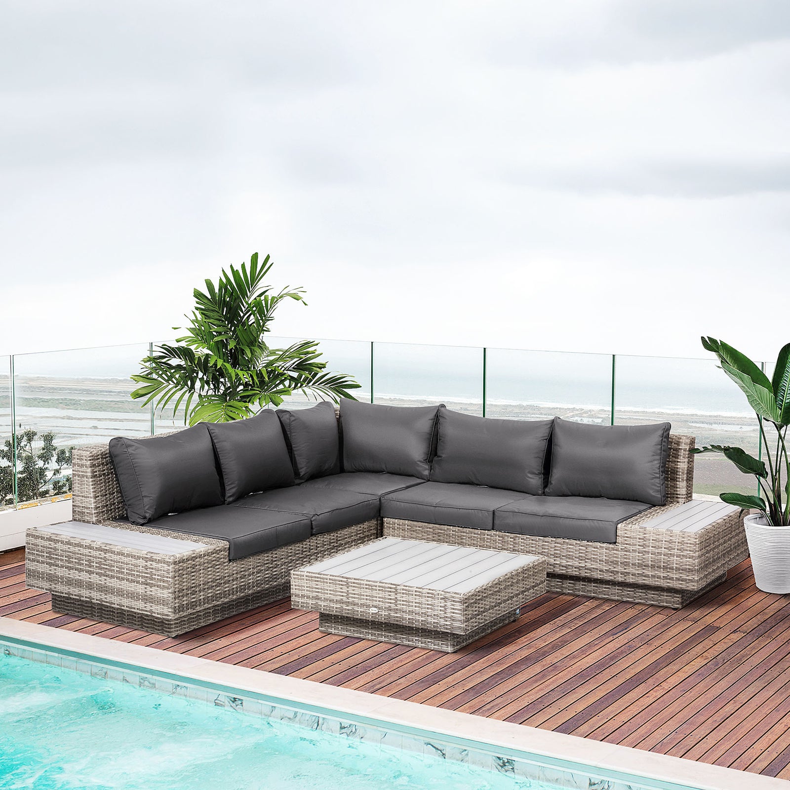 4pcs Rattan Sofa Set Garden Furniture Set W/ Armrest Cushion | Light Slate Gray