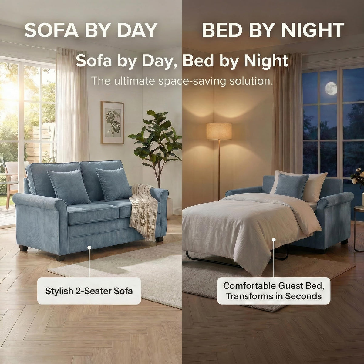 Ramy Corduroy Sofa Bed 2 Seater | Blue
