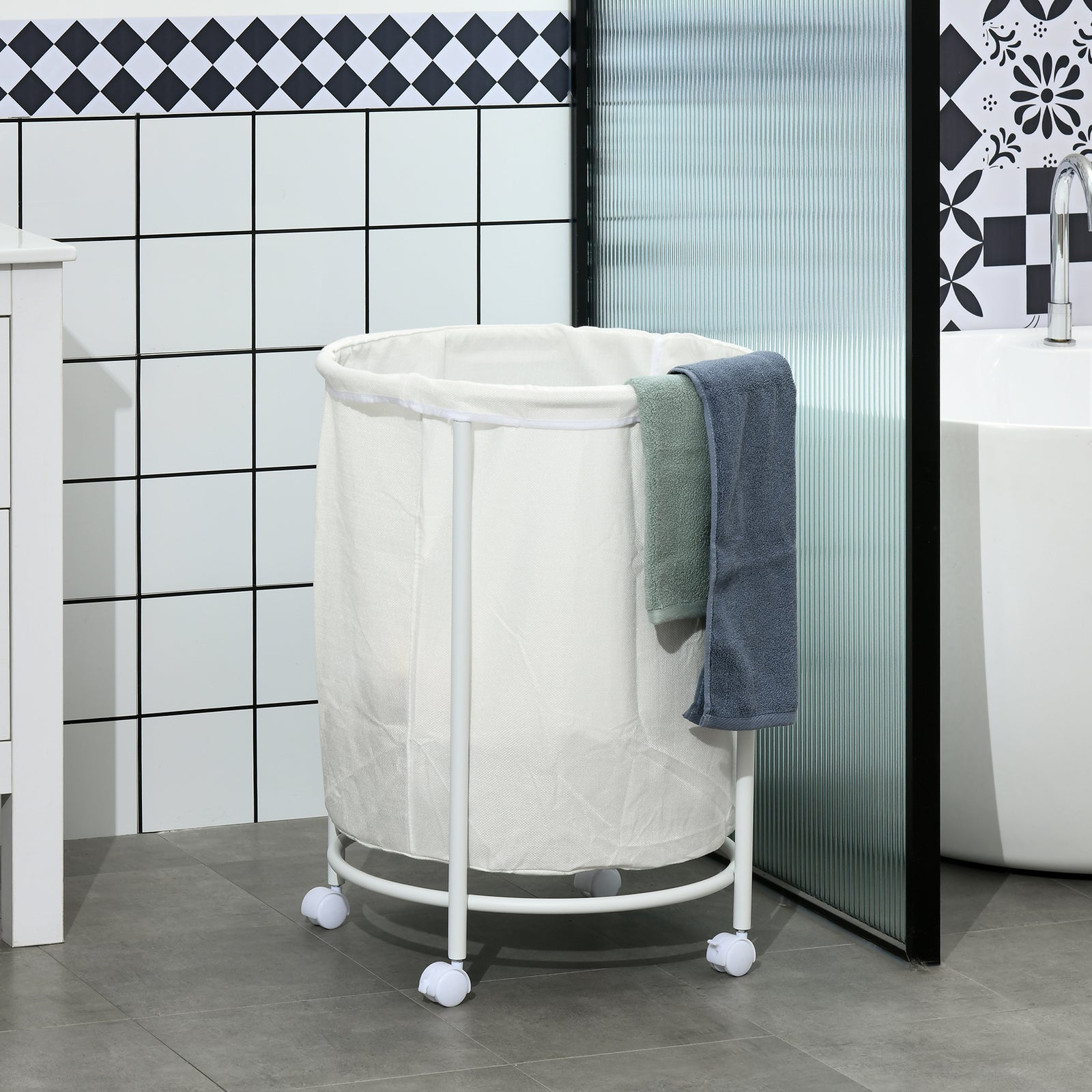 100l Round Laundry Hamper With Wheels For Bedroom