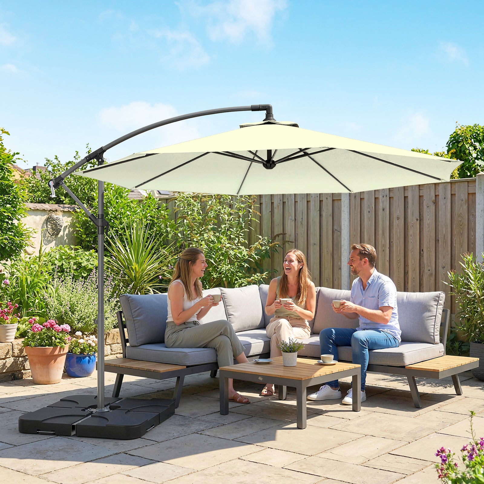 3(m) Banana Parasol Cantilever Umbrella Garden W/ Base Weights | Beige