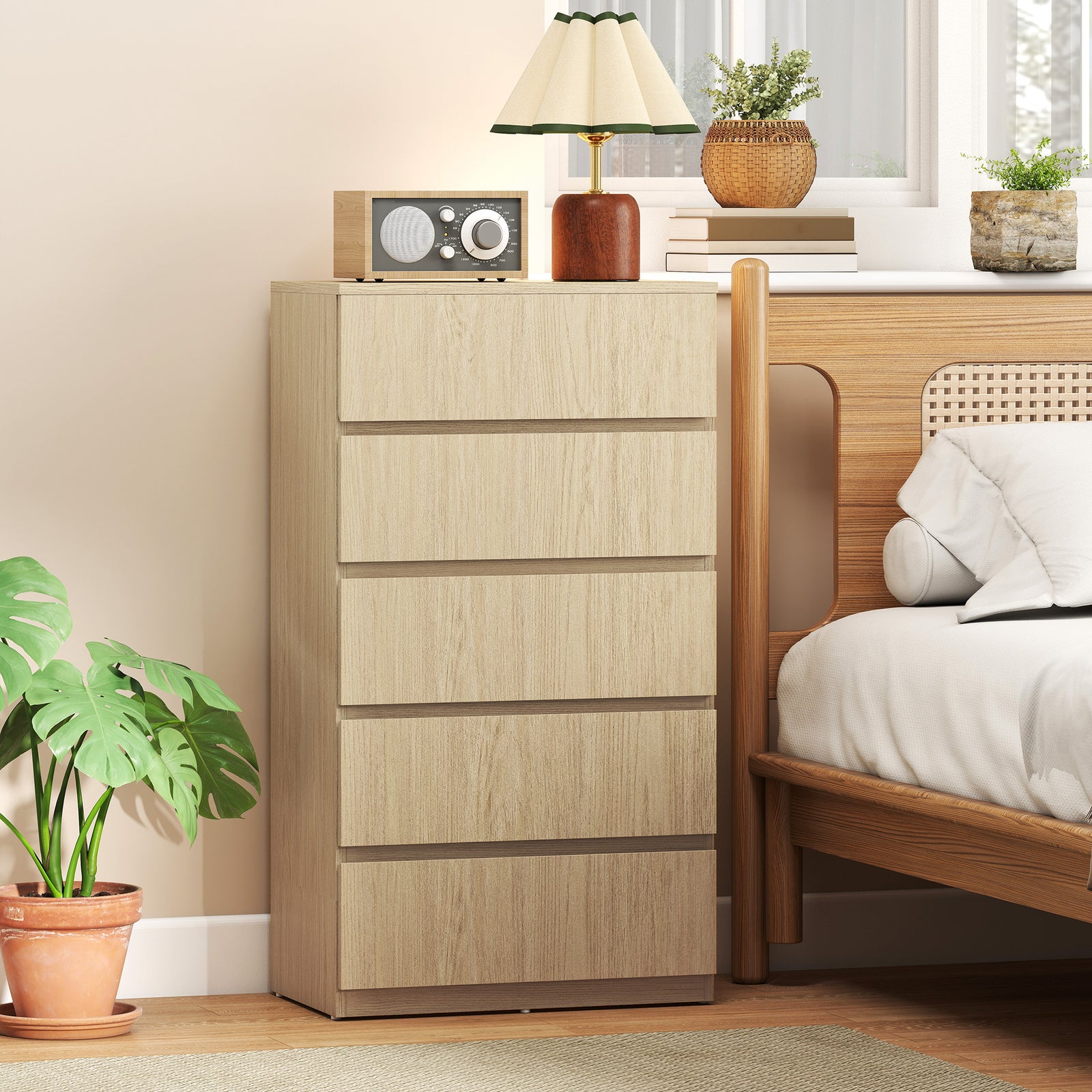 Bedroom Chest Of Drawers, 5 Drawers Dresser, Drawer Unit | Natural
