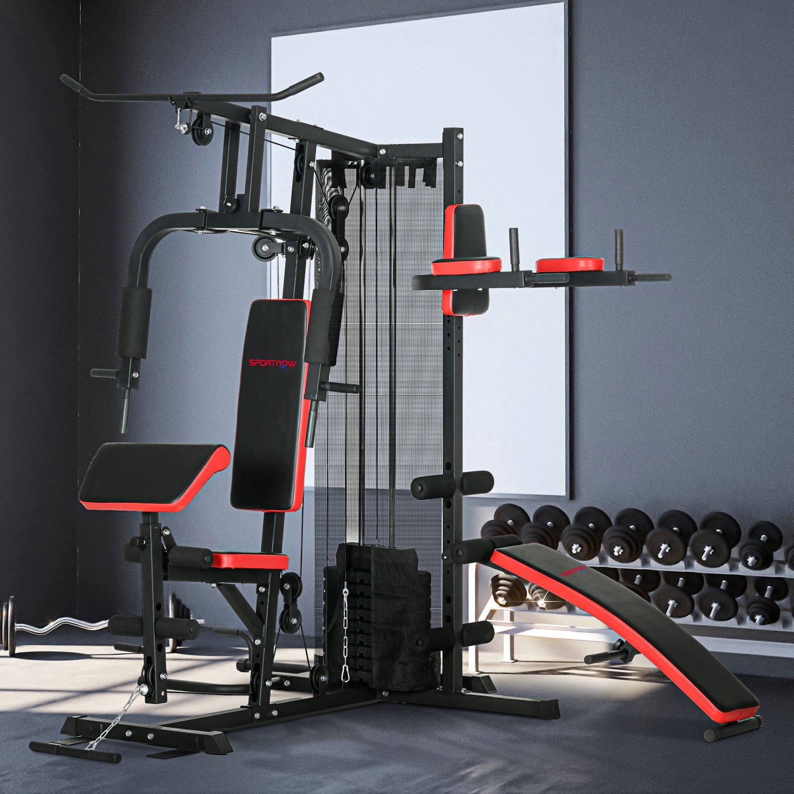 Multi Gym Workout Station With Sit Up Bench | Black