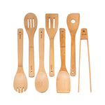 BlauKe Wooden Kitchen Utensils Set Of 7 - Bamboo Cooking Utensils For Non-stick Cookware - Wooden Spatulas, Wooden Spoons, Tongs