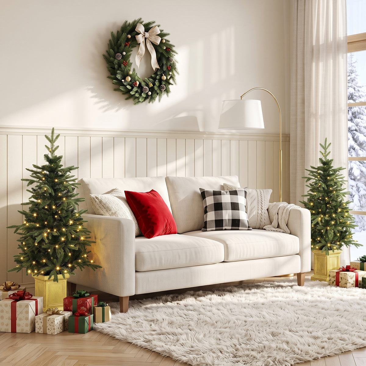 HOMCOM Set Of 2 Prelit Christmas Trees With Dual-colour Lights, Remote, 4ft