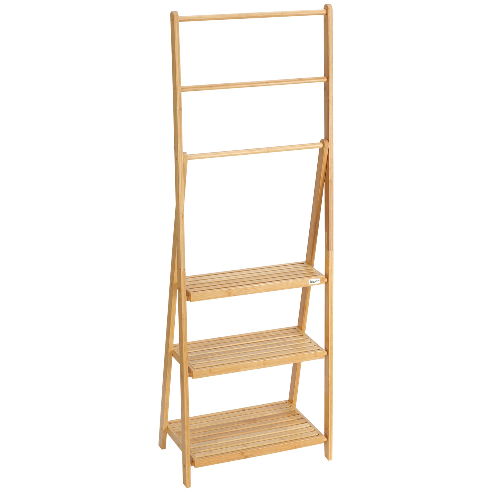 Foldable Natural Bamboo Towel Rack With 3 Towel Rails