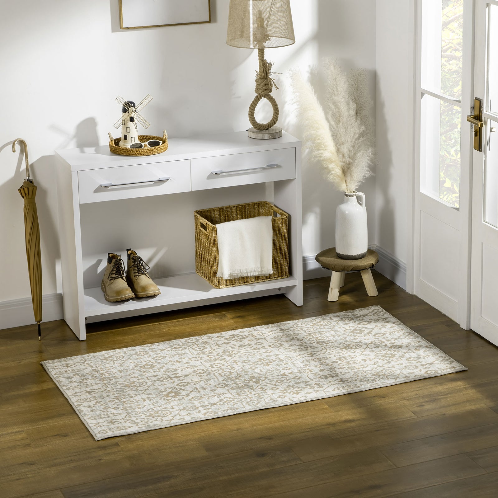 HOMCOM Green Rug Floral Pattern Carpet 150 X 80cm