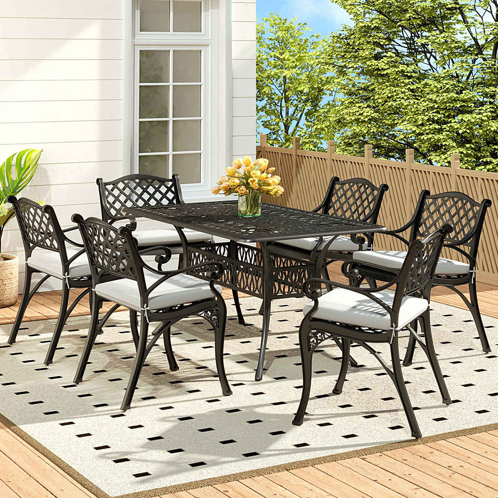 2-piece Retro Cast Aluminium Garden Chair Set Including Cushion | Black