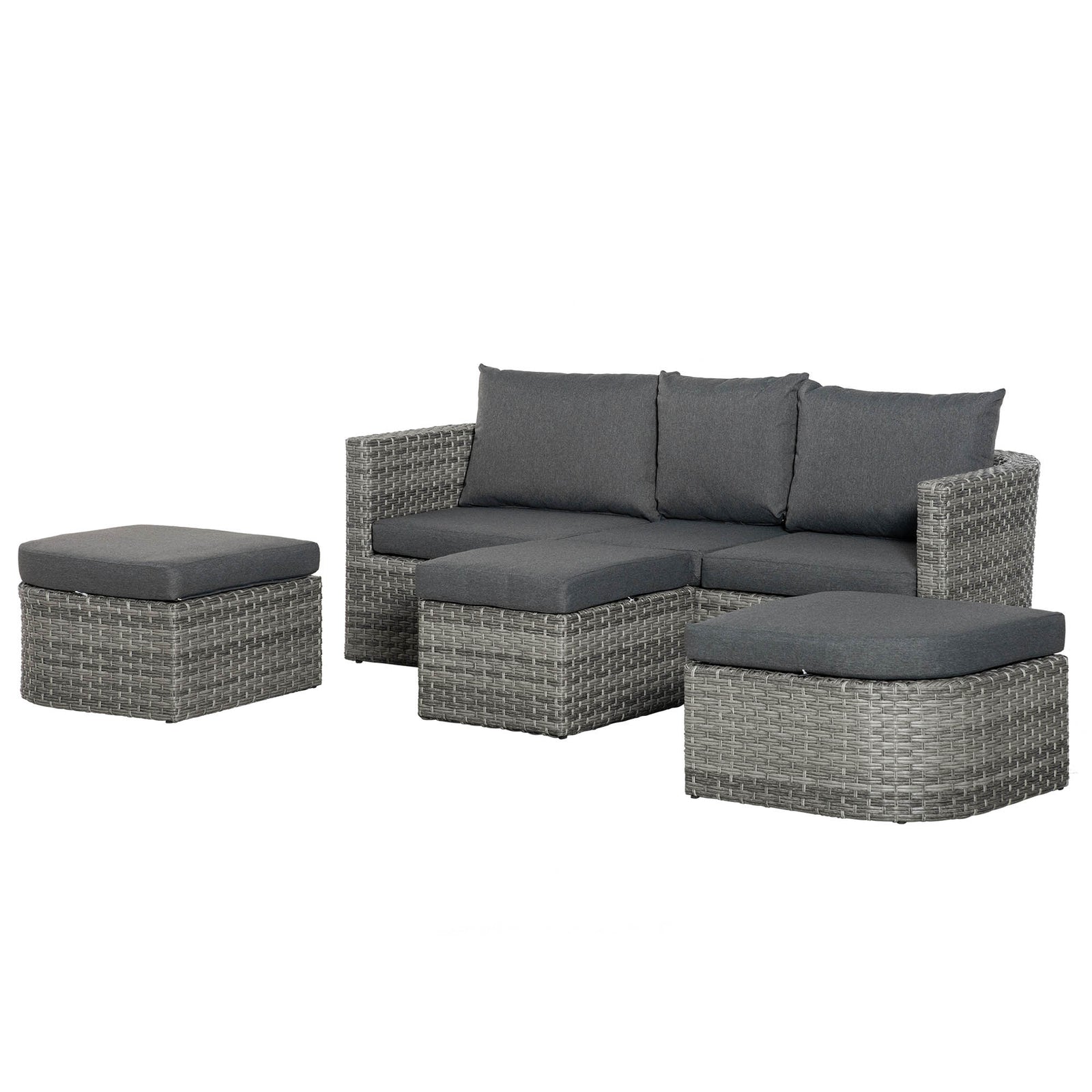 Outsunny 3 Piece Rattan Garden Furniture Set, Double Lounge & Table