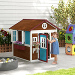 Wooden Playhouse With Doors, Windows, Plant Pots For Kids | Brown