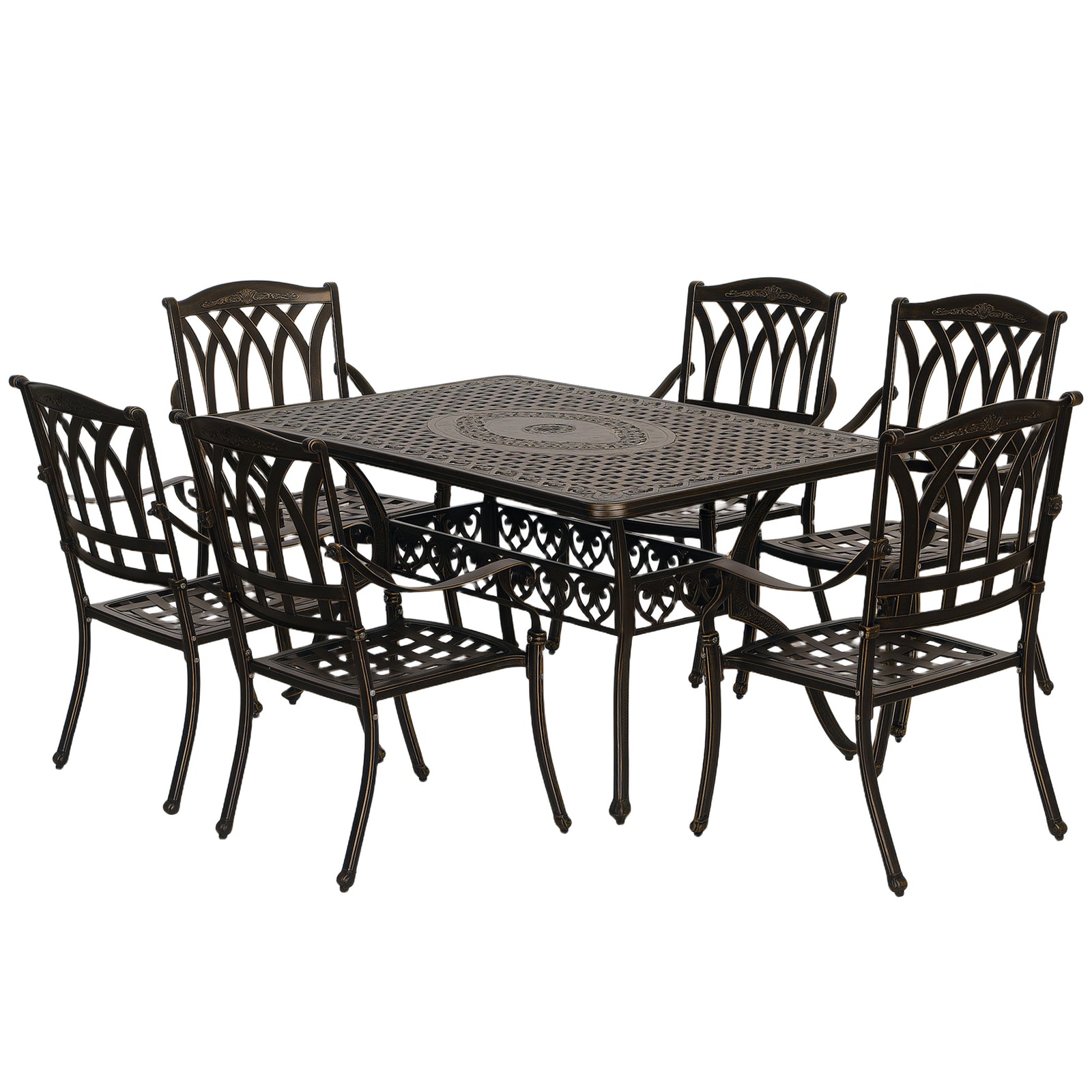 7 Pieces Cast Aluminium Garden Dining Set W/ Parasol Hole
