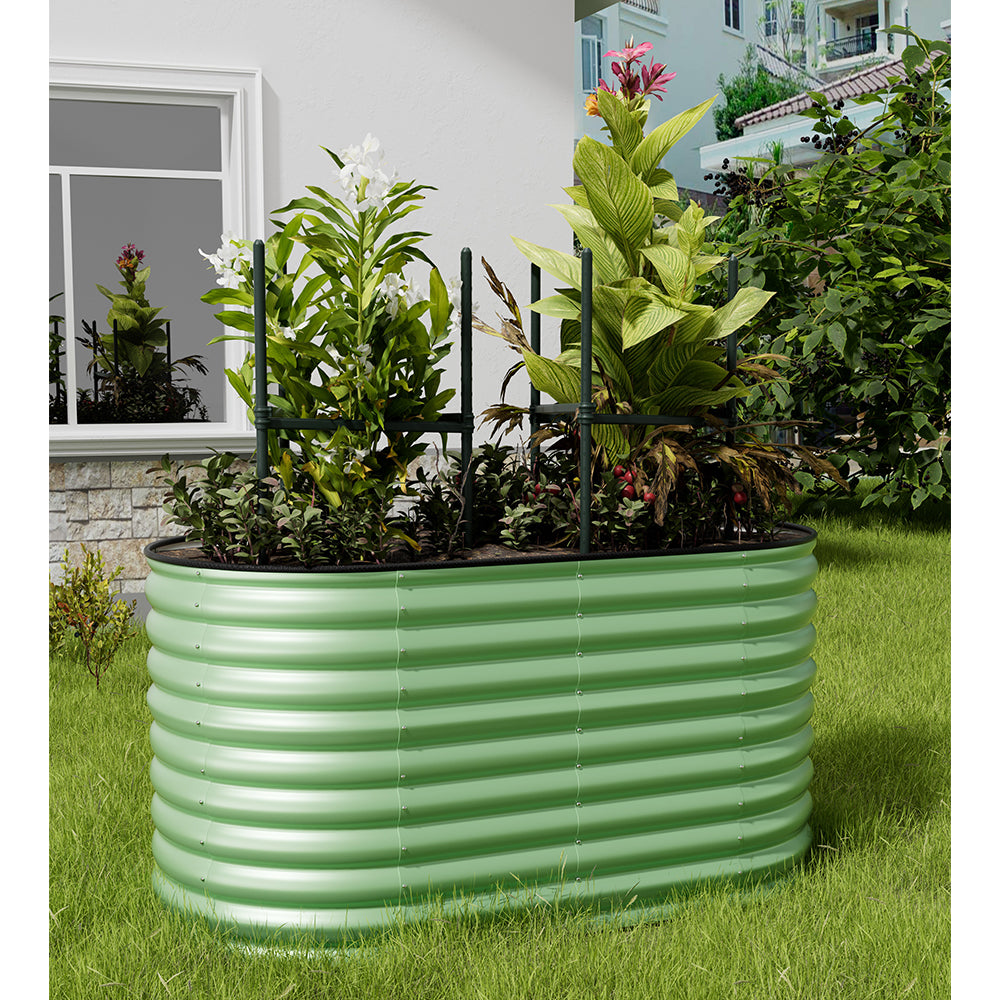 160cm/320cm W X 80cm D X 80cm H Oval Galvanized Steel Raised Garden Bed With Safety Edging, Ground Stakes & Elevated Design | Small