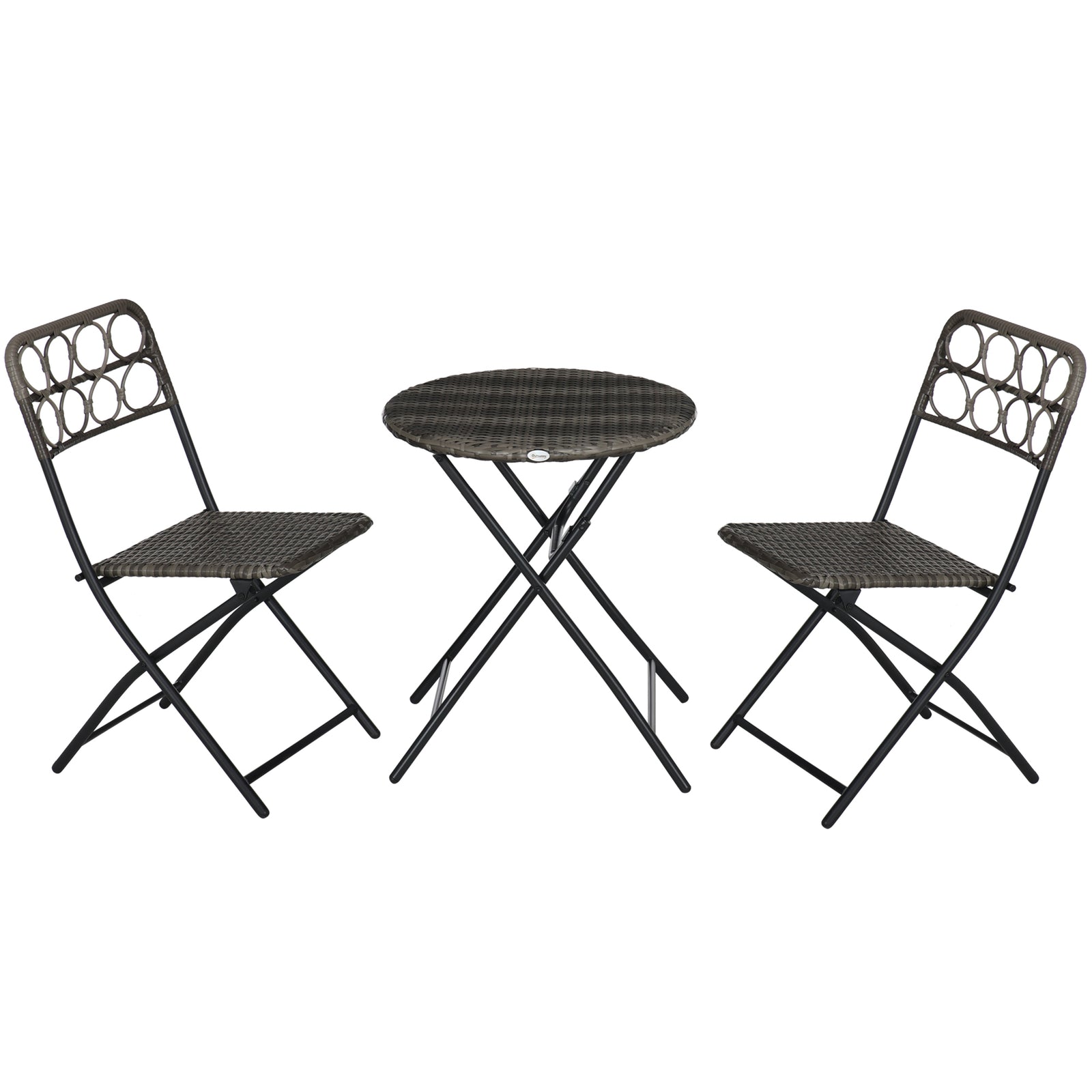 3 Pcs Folding Rattan Wicker Bistro Set, Coffee Table Set | Gray