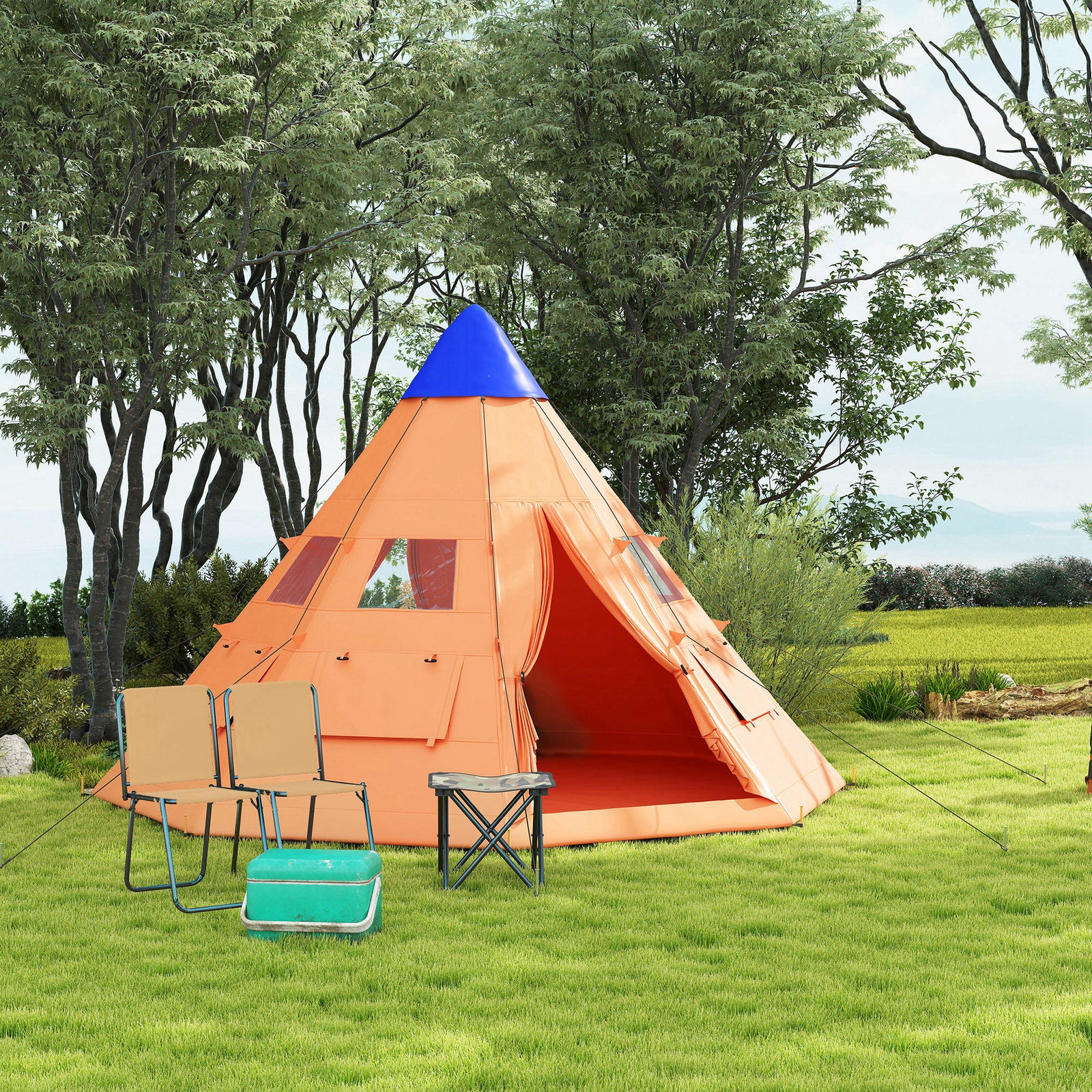 6 Man Tent Metal Poles Water-resistant Walls Windows Door | Orange