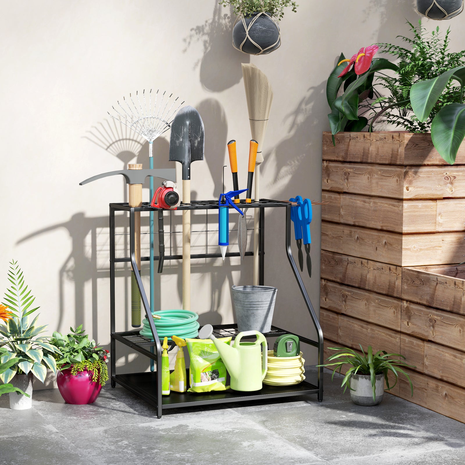 Garden Tool Storage Rack, 3-tier Garden Tool Rack