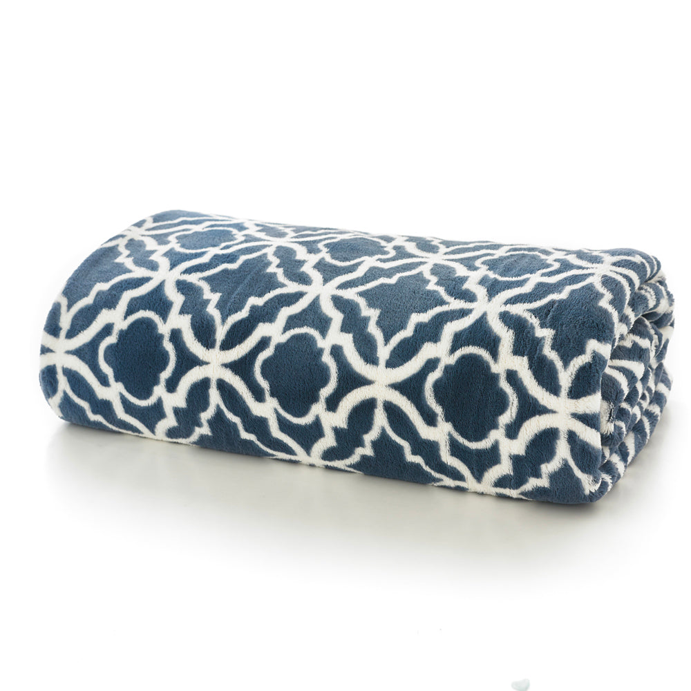 Morley Printed Heavyweight Supersoft Fleece Throw | 150cm x 180cm | Navy Blue