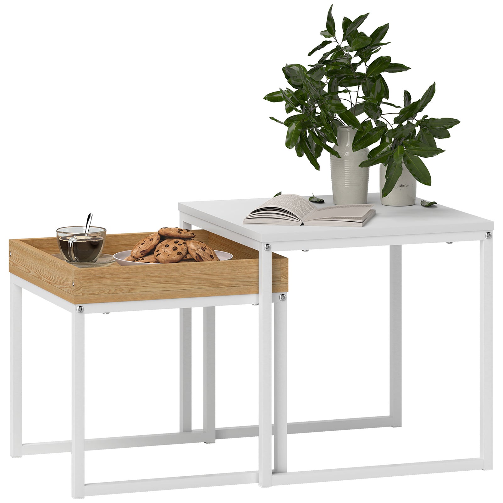 Coffee Table Set Square Nest Of Tables For Small Space | One Size | White